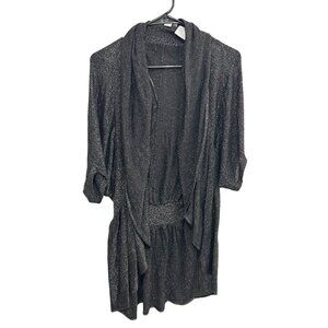 Jana Metallic Black Open Front Cardigan Medium Lightweight Sparkly Stretch Knit